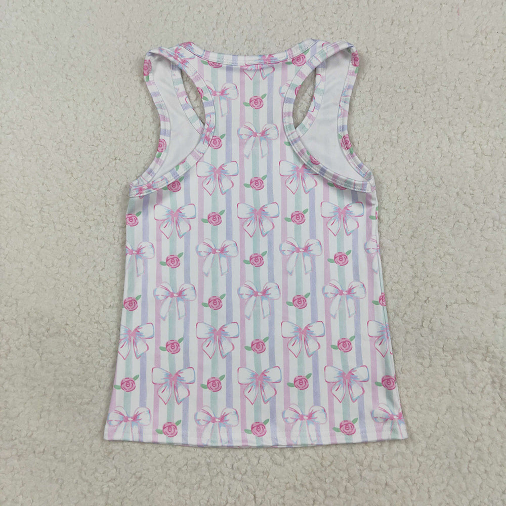 Baby Girls Sleeveless Lavender Bows Flowers Stripe Yoga Shirts Tops