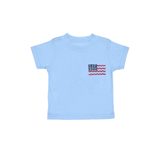 Baby Girls Blue Short Sleeves Bows Flag 4th Of July Tee Shirts Top Preorder