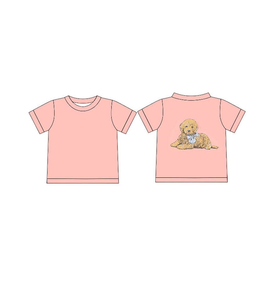 Baby Girls Peach Short Sleeves Dog Tee Shirts Top Preorder