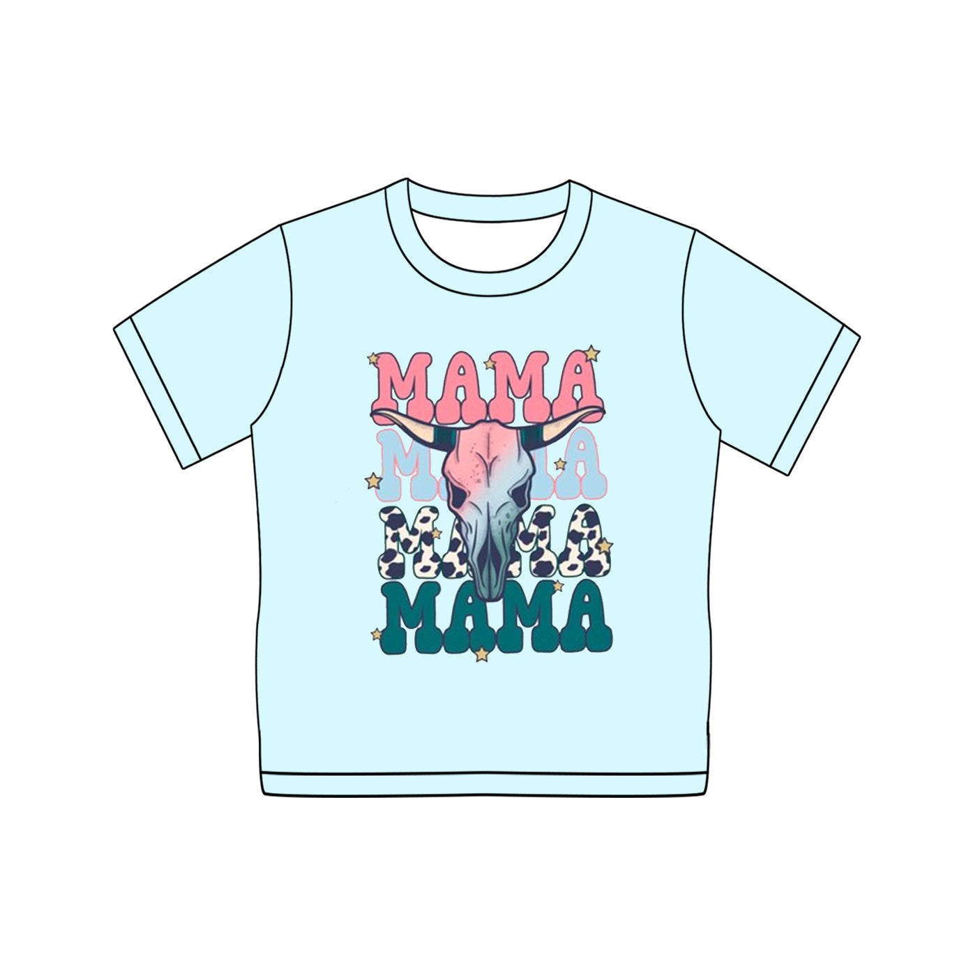 Adult Women Aqua Short Sleeves Mama Bull Skull Tee Shirts Top Preorder