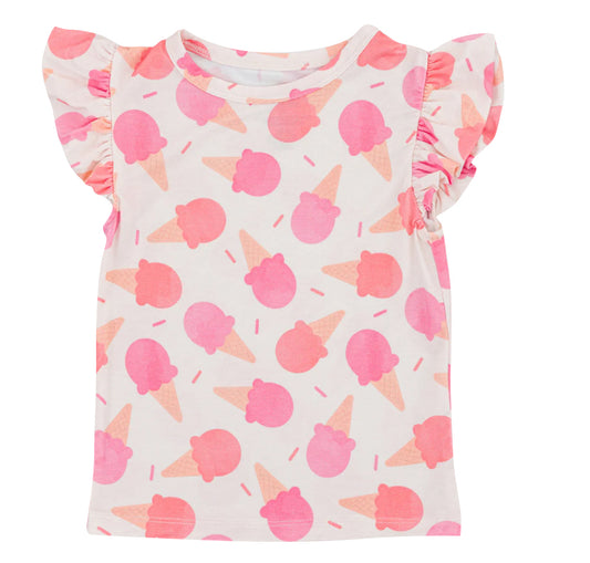 Preorder moq 5 Baby Girls Flutter Sleeves Pink Ice Cream Tee Shirts Top
