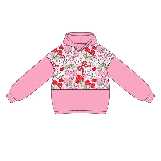 Preorder moq 5 Baby Girls Pink Long Sleeves Bows Strawberry Flowers Hoodies Top
