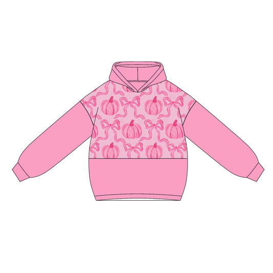 Preorder moq 5 Baby Girls Pink Long Sleeves Bows Pumpkins Hoodies Top