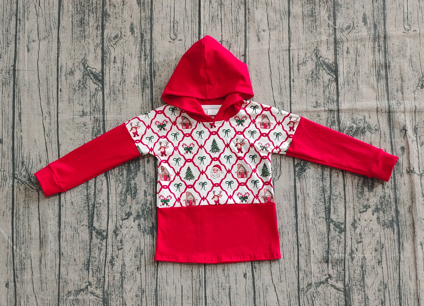 Baby Girls Red Christmas Bows Gingerbread Trees Santa Hoodies Tops