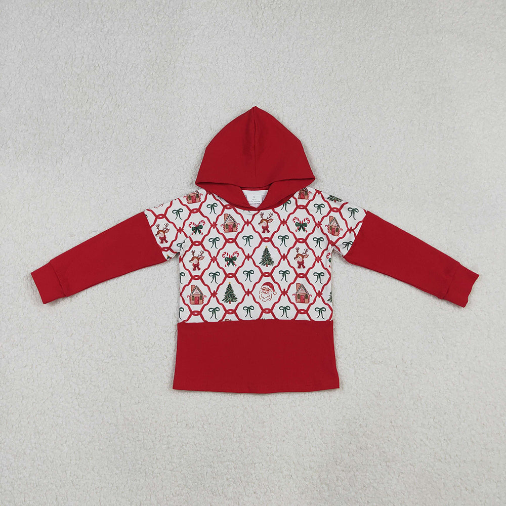 Baby Girls Red Christmas Bows Gingerbread Trees Santa Hoodies Tops