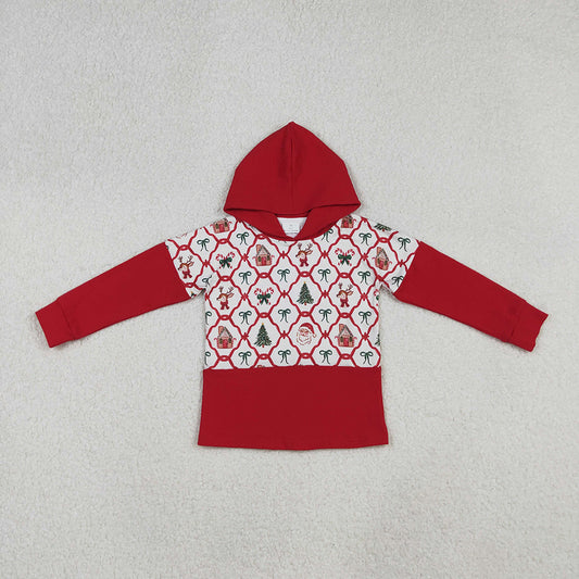 Baby Girls Red Christmas Bows Gingerbread Trees Santa Hoodies Tops