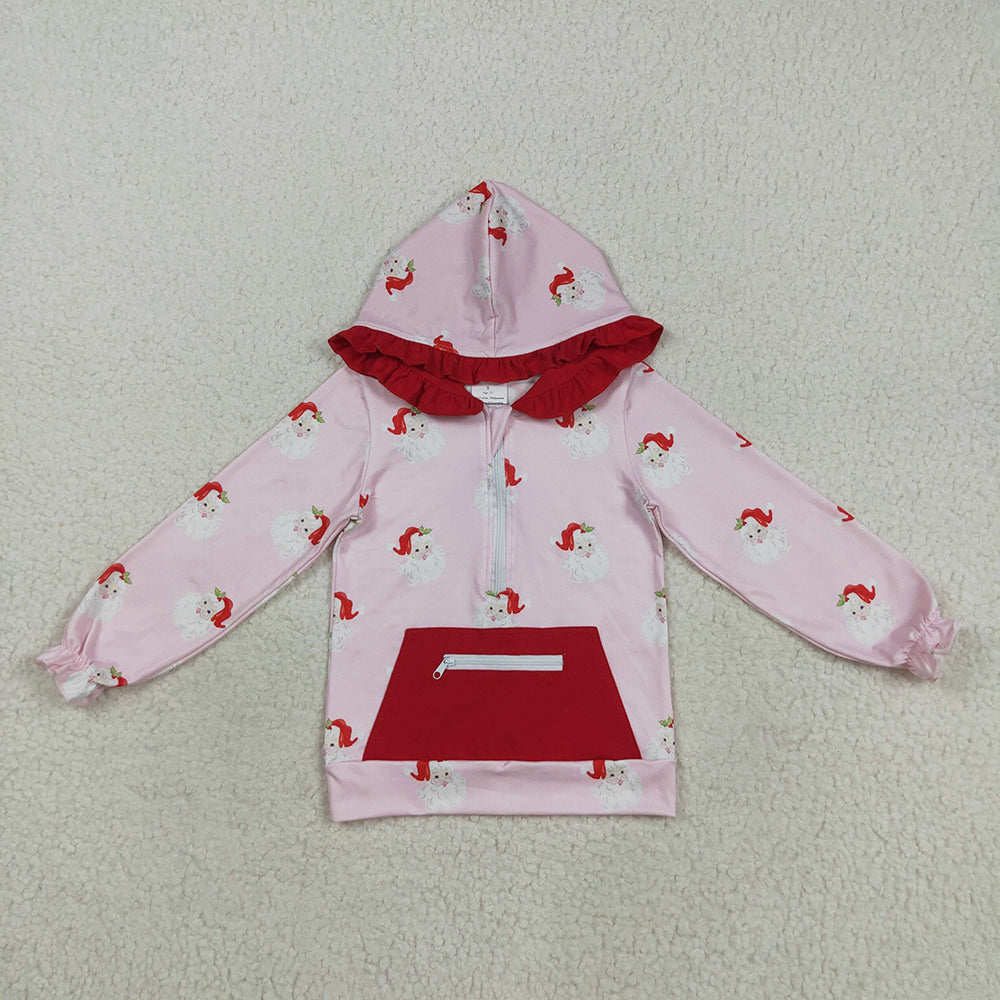 Baby Girls Pink Long Sleeves Santa Pocket Zipper Hoodies Top