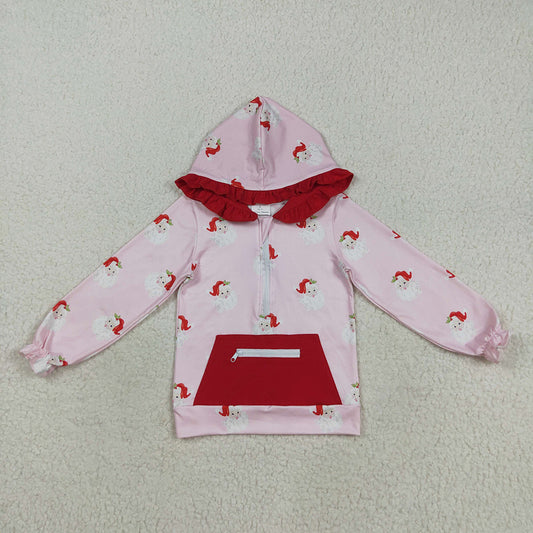 Baby Girls Pink Long Sleeves Santa Pocket Zipper Hoodies Top