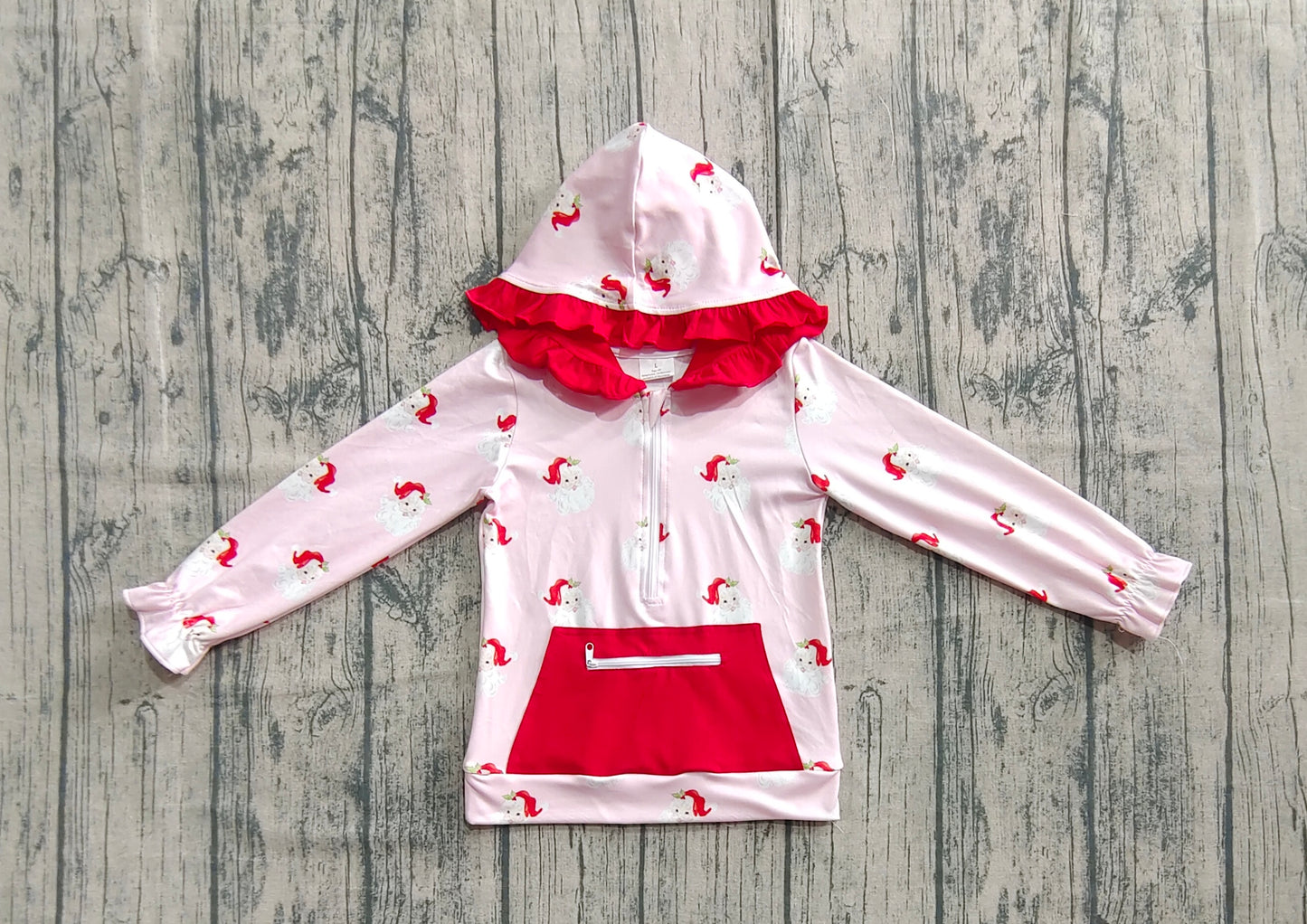 Baby Girls Pink Long Sleeves Santa Pocket Zipper Hoodies Top