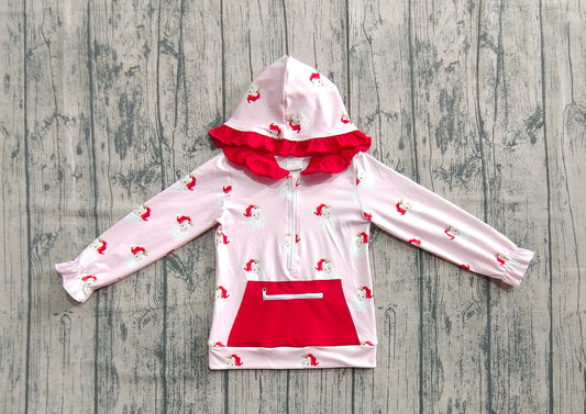 Baby Girls Pink Long Sleeves Santa Pocket Zipper Hoodies Top