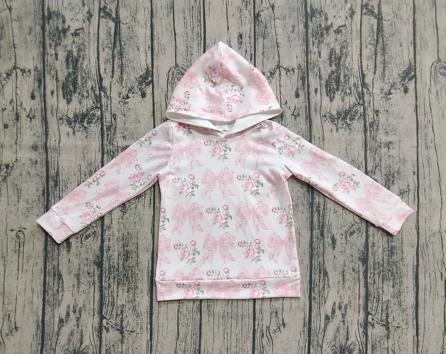 Baby Girls Long Sleeves Pink Floral Bows Hoodies Tops