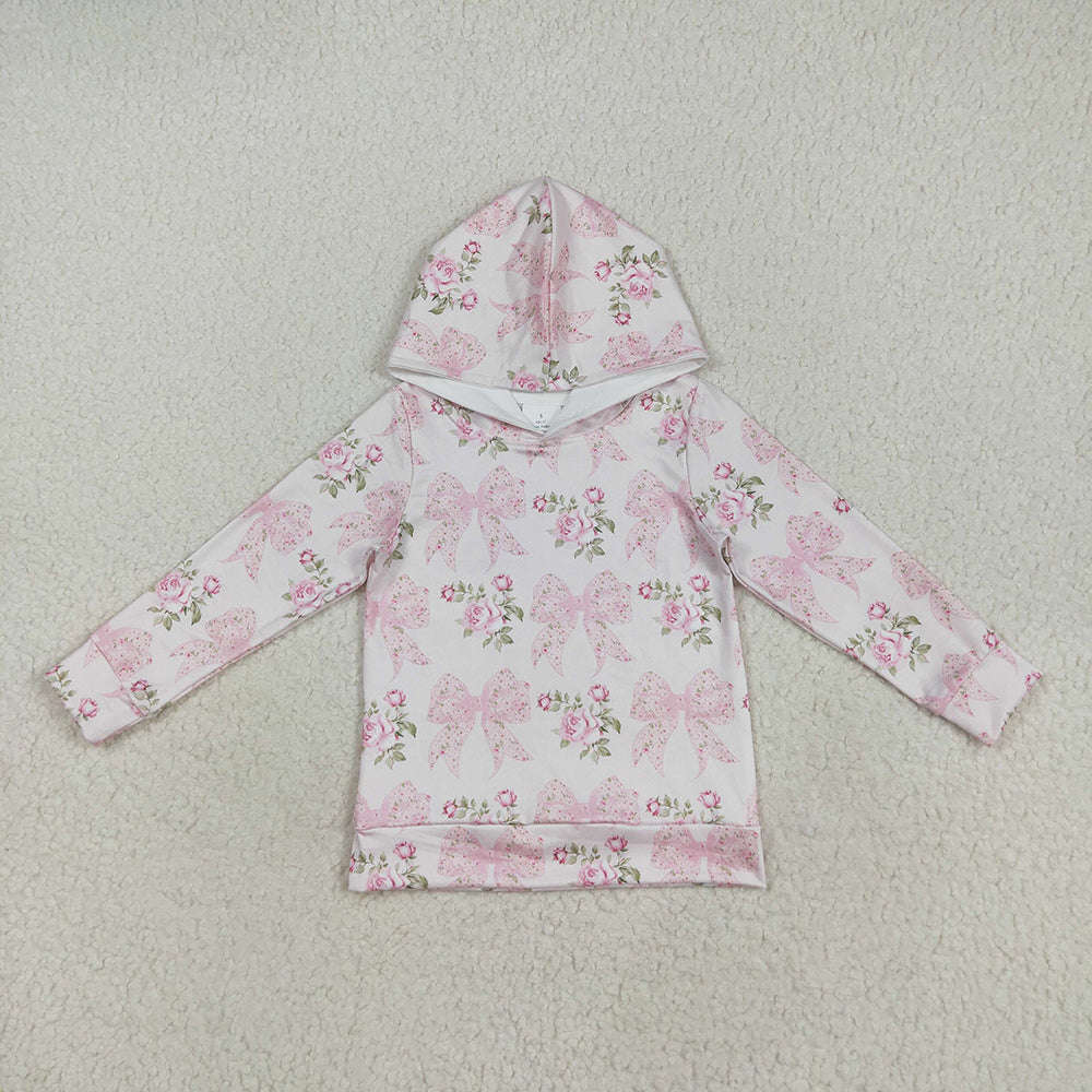 Baby Girls Long Sleeves Pink Floral Bows Hoodies Tops