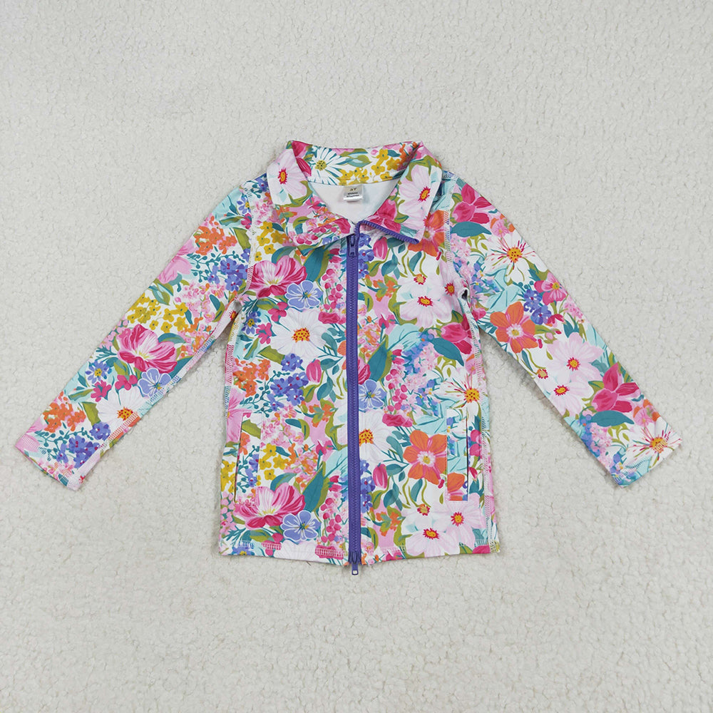 Baby Girls Long Sleeves Pink Lavender Floral Pockets Zipper Yoga Jackets