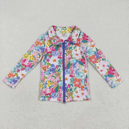 Baby Girls Long Sleeves Pink Lavender Floral Pockets Zipper Yoga Jackets