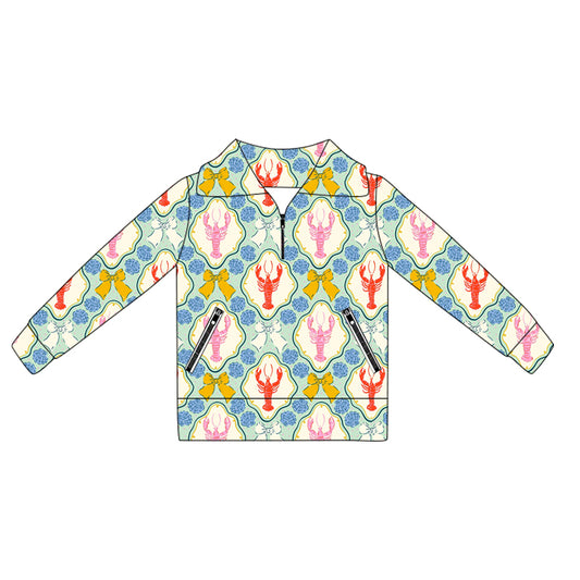 Baby Girls Long Sleeves Bows Crayfishes Plaid Pockets Zipper Yoga Jackets Preorder