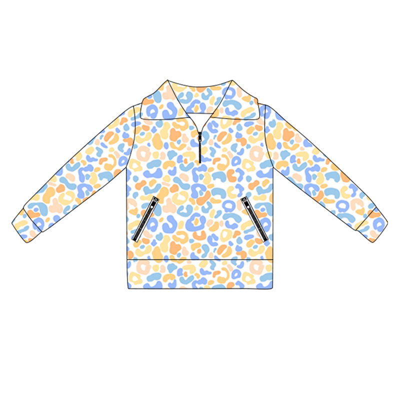 Baby Girls Long Sleeves Blue Yellow Leopard Pockets Zipper Yoga Jackets Preorder