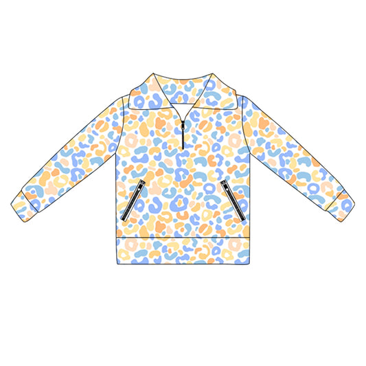 Baby Girls Long Sleeves Blue Yellow Leopard Pockets Zipper Yoga Jackets Preorder