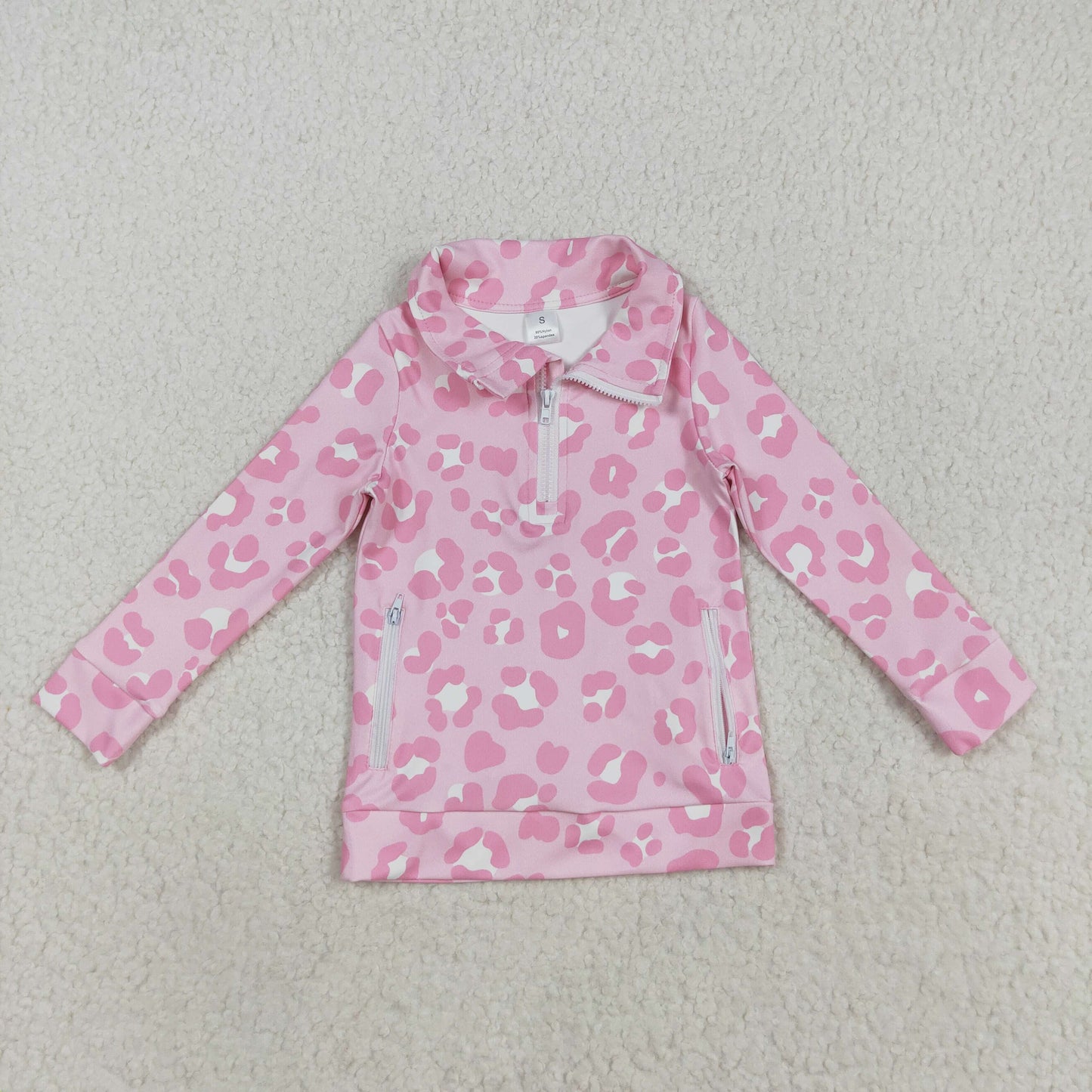 Sibling Baby Girls Flowers Bows Leopard Pockets Half Zipper Yoga Active Pullovers Top