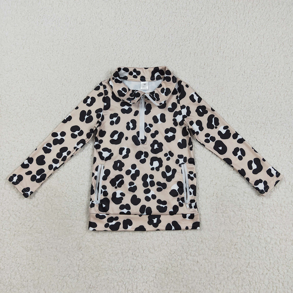 Baby Girls Long Sleeves Black Leopard Pockets Zipper Yoga Jackets