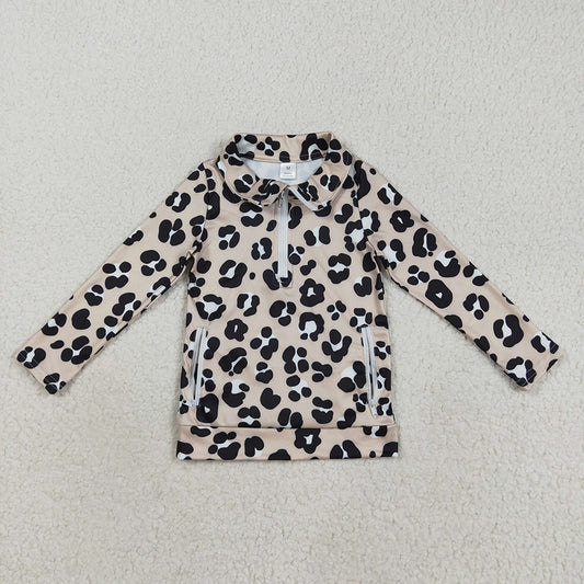 Baby Girls Long Sleeves Black Leopard Pockets Zipper Yoga Jackets