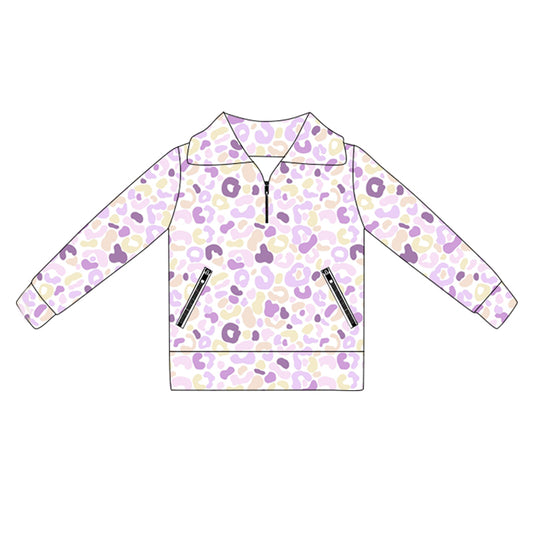 Baby Girls Long Sleeves Yellow Lavender Leopard Pockets Zipper Yoga Jackets Preorder