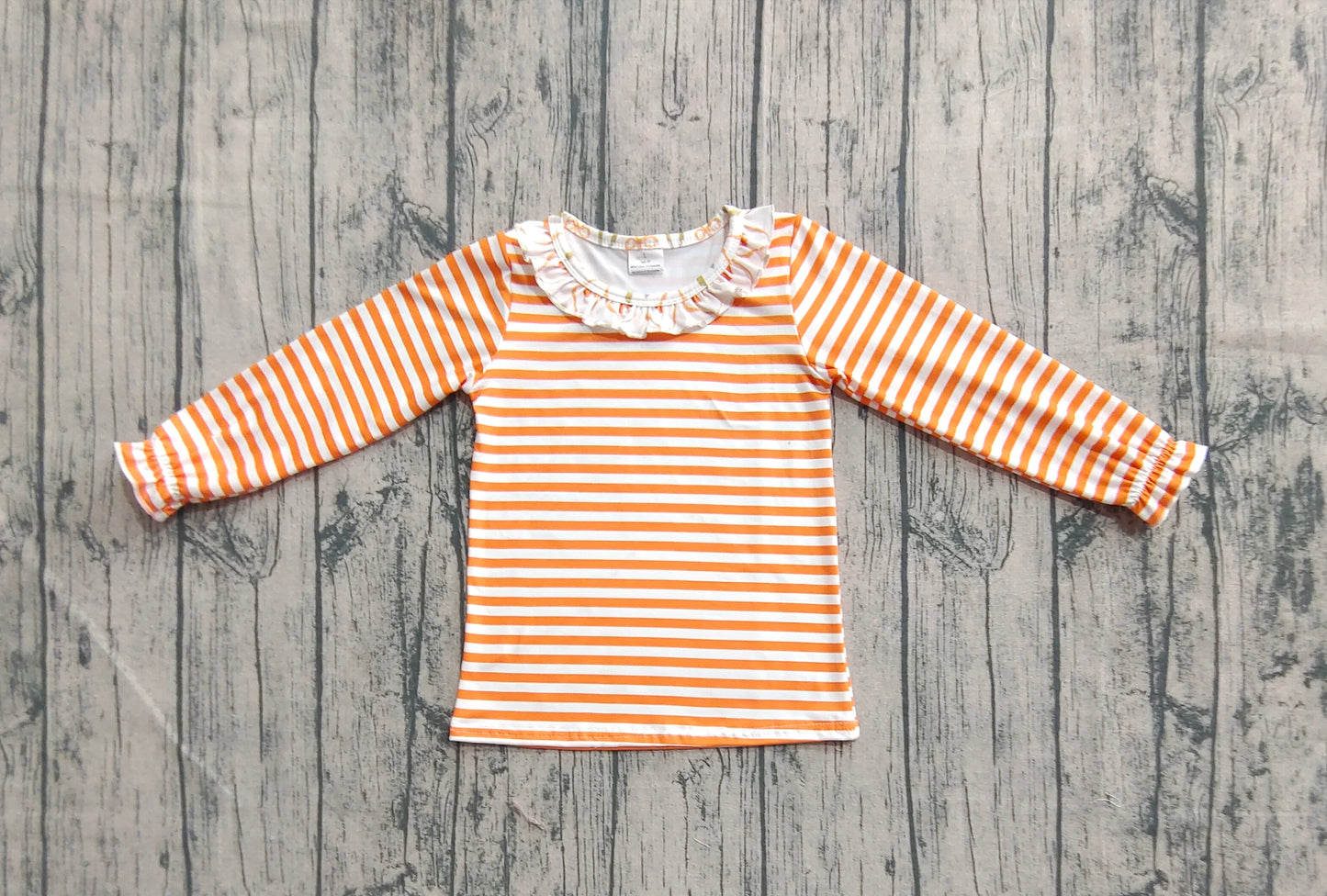 Baby Girls Long Ruffle Sleeves Orange Stripes Tee Shirts Tops