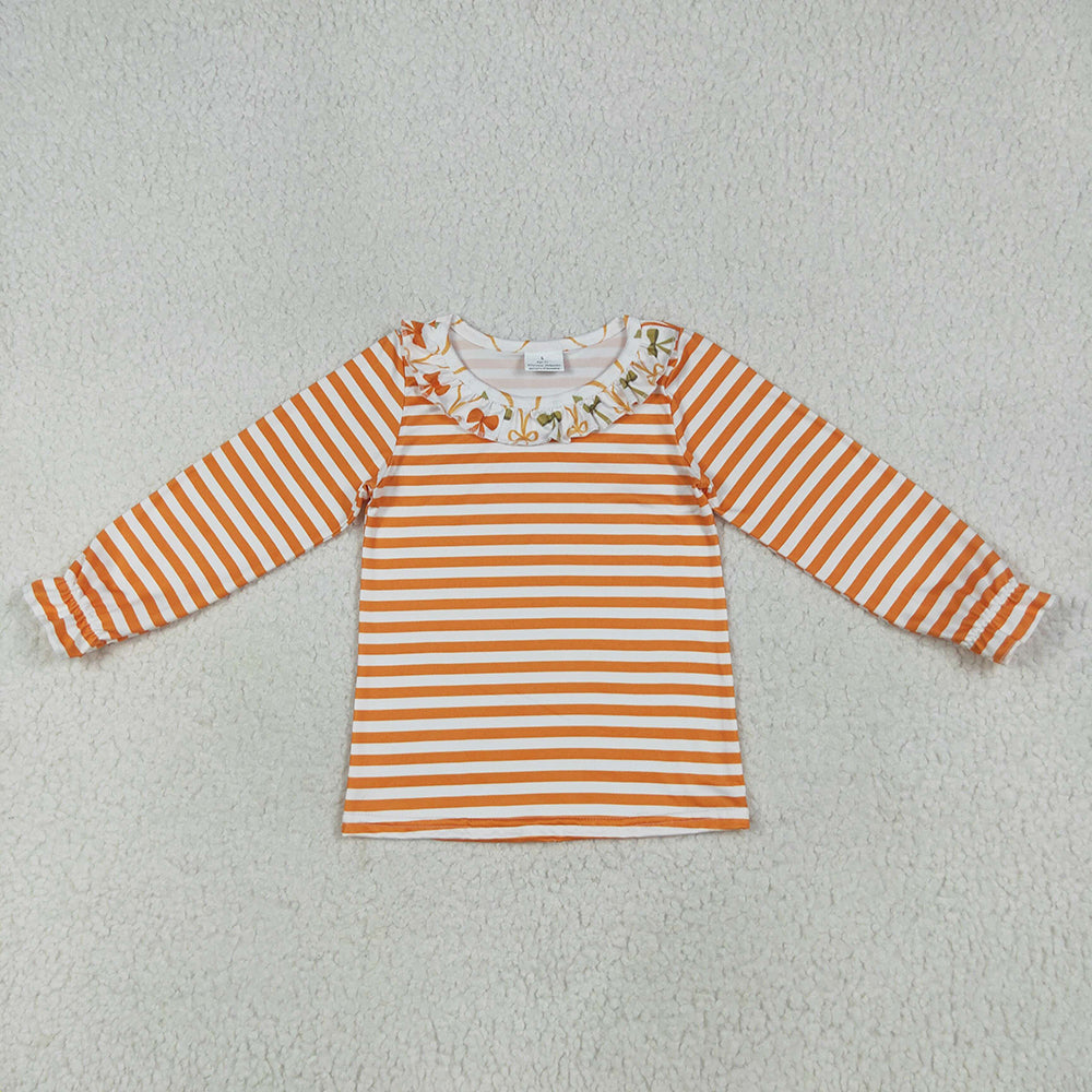 Baby Girls Long Ruffle Sleeves Orange Stripes Tee Shirts Tops
