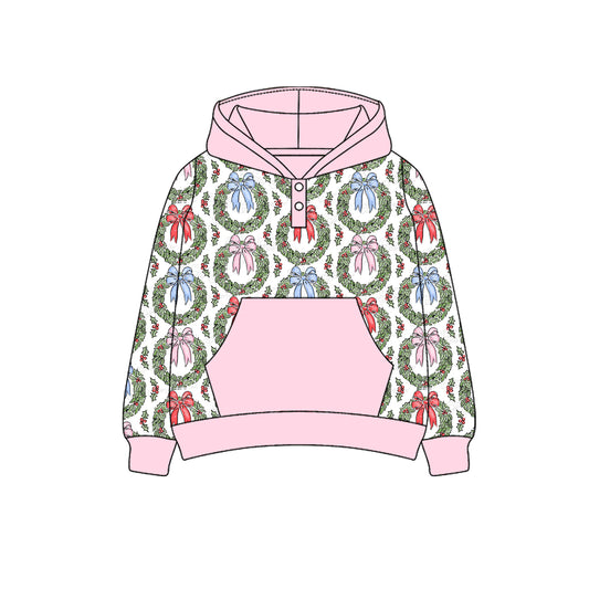 Baby Girls Pink Bows Holly Plaid Pockets Button Hoodies Top Preorder