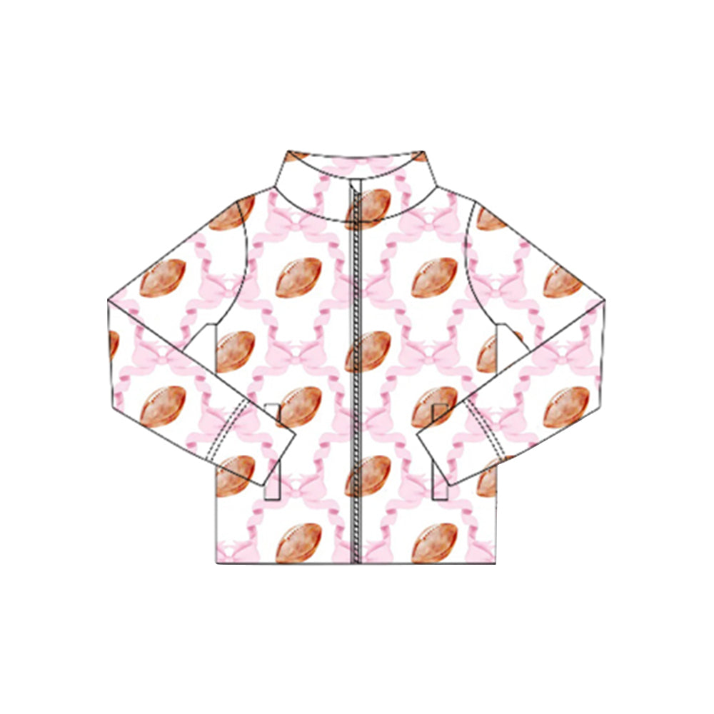 Baby Girls Long Sleeves Pink Bows Footballs Plaid Zipper Pockets Jacket Top Preorder