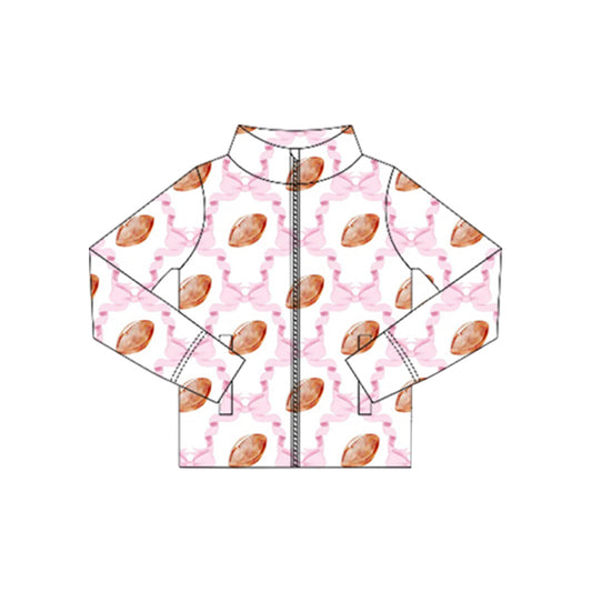 Baby Girls Long Sleeves Pink Bows Footballs Plaid Zipper Pockets Jacket Top Preorder