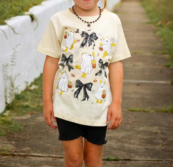 Baby Girls Short Sleeves Ghost Pumpkins Bows Tee Shirts Top Preorder