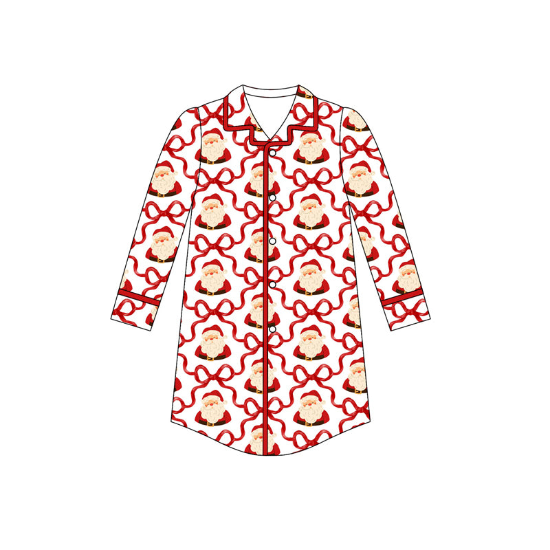 Adult Women Long Sleeves Red Bows Santa Plaid Button Sleepwear Shirts Preorder
