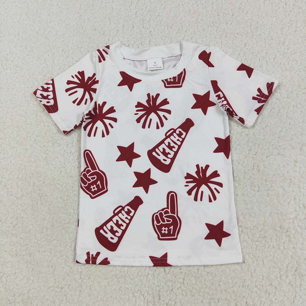 Baby Girls Short Sleeves Dark Red Cheer Stars Team Tee Shirts Tops