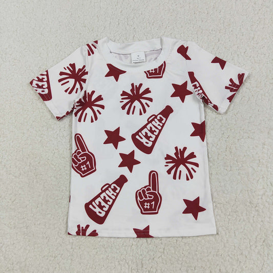 Baby Girls Short Sleeves Dark Red Cheer Stars Team Tee Shirts Tops