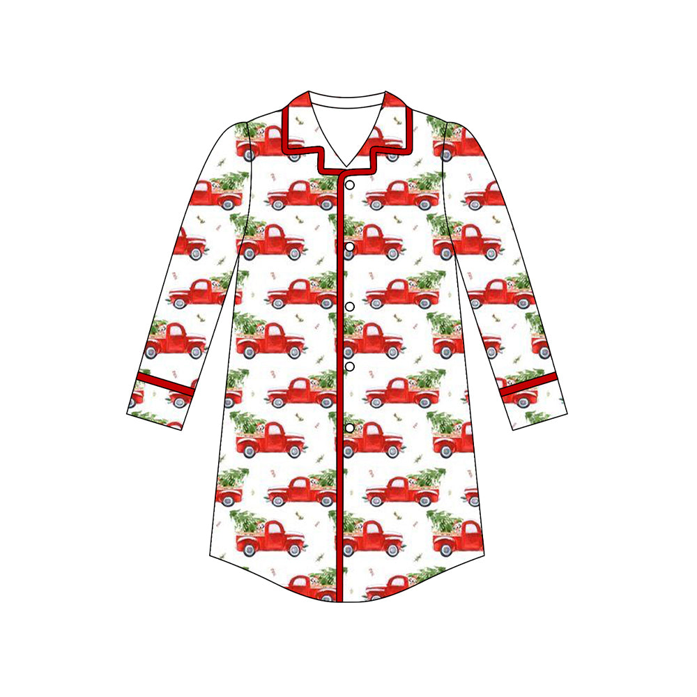 Adult Women Long Sleeves Car Trees Plaid Button Sleepwear Shirts Preorder