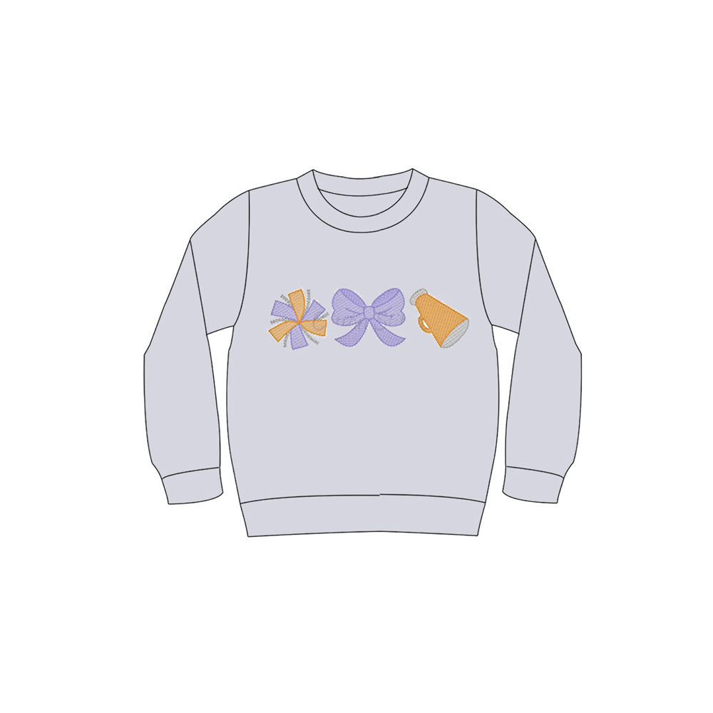 Baby Girls Lavender Long Sleeves Bows Cheer Team Tee Shirts Top Preorder