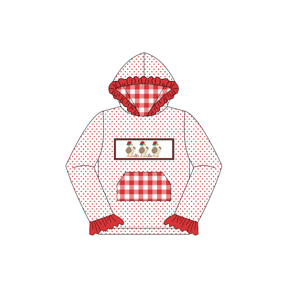 Baby Girls Polka Dots Long Ruffle Sleeves Ducks Pocket Hoodies Top Preorder