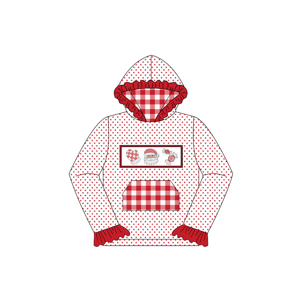 Preorder moq 5 Baby Girls Polka Dots Santa Candy Pocket Christmas Hoodies Top