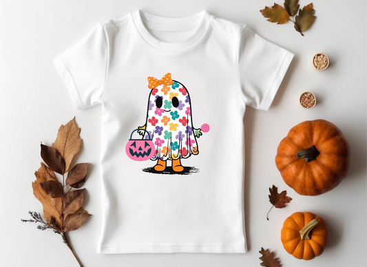 Baby Girls Short Sleeves Flowers Ghost Pumpkin Shirts Top Preorder