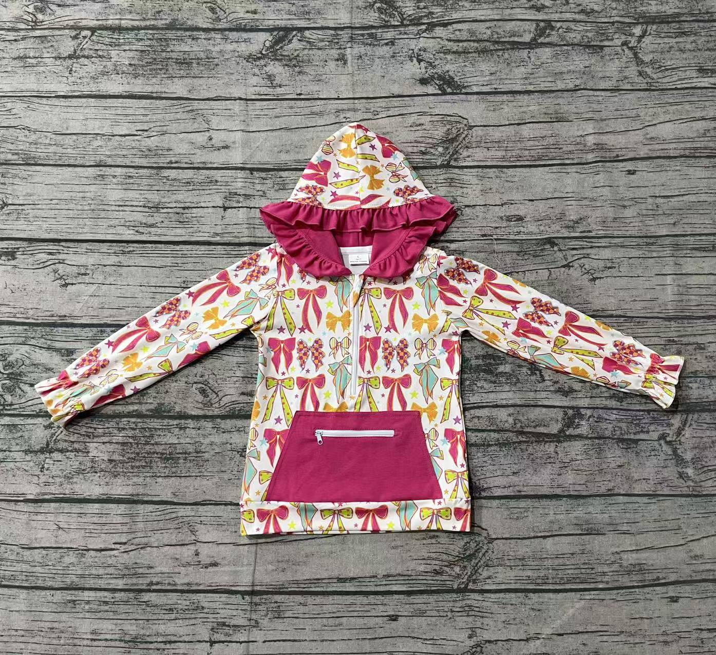Baby Girls Long Sleeves Colorful Bows Stars Pockets Zipper Hoodies Tops