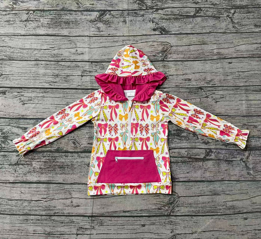 Baby Girls Long Sleeves Colorful Bows Stars Pockets Zipper Hoodies Tops