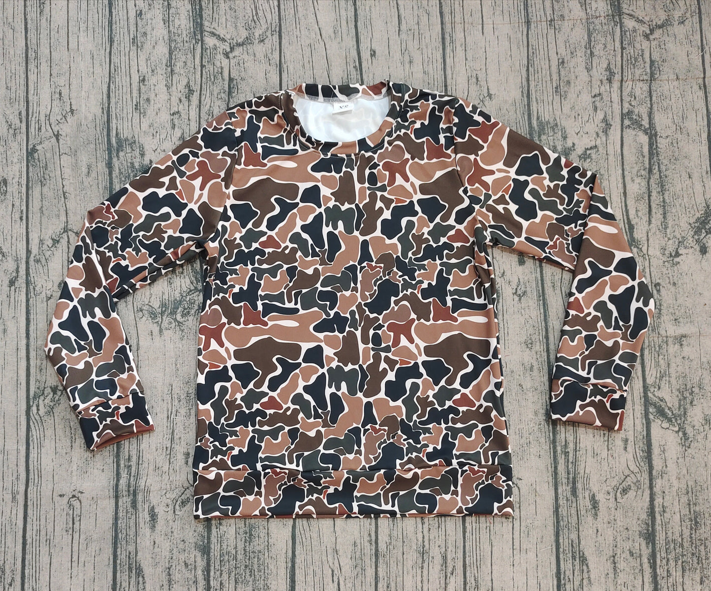 Adult Women Dark Green Camo Long Sleeves Yoga Active Tee Shirts Top