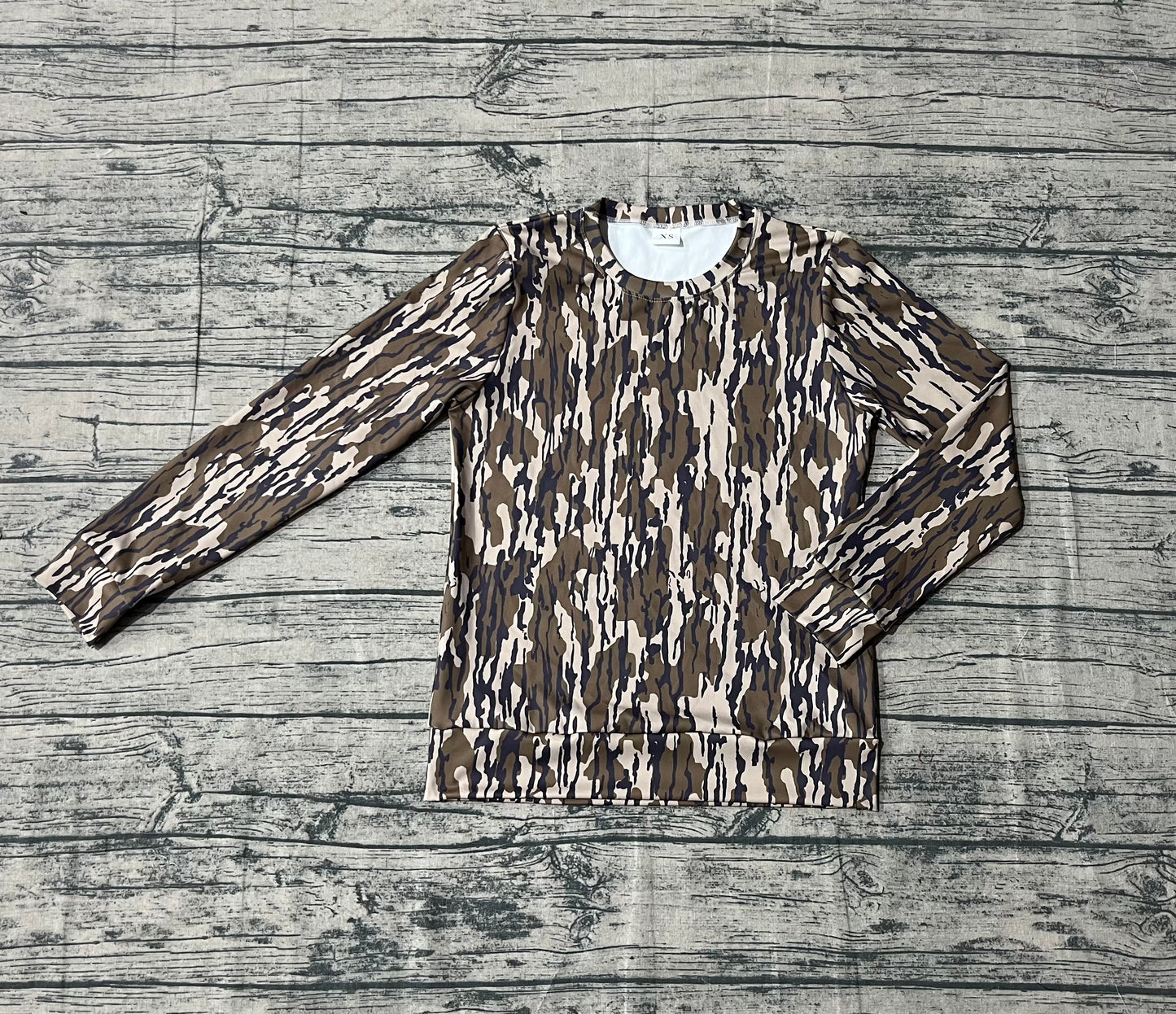 Adult Women Olive Camo Long Sleeves Yoga Active Tee Shirts Top