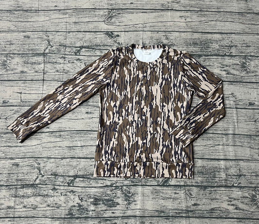 Adult Women Olive Camo Long Sleeves Yoga Active Tee Shirts Top