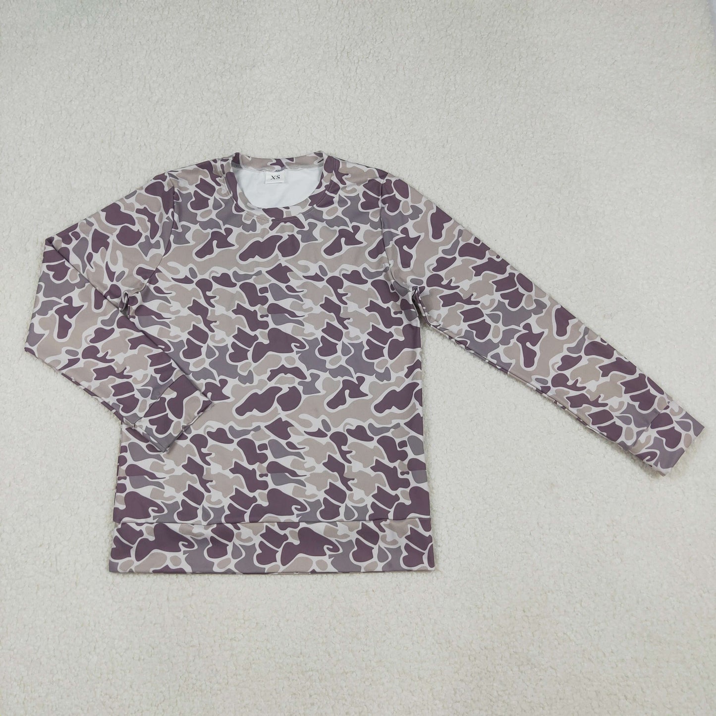 Adult Women Grey Camo Long Sleeve Yoga Active Tee Shirts Top