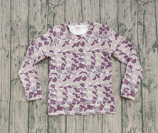 Adult Women Grey Camo Long Sleeve Yoga Active Tee Shirts Top