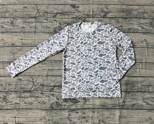 Adult Women Light Grey Camo Long Sleeves Yoga Active Tee Shirts Top