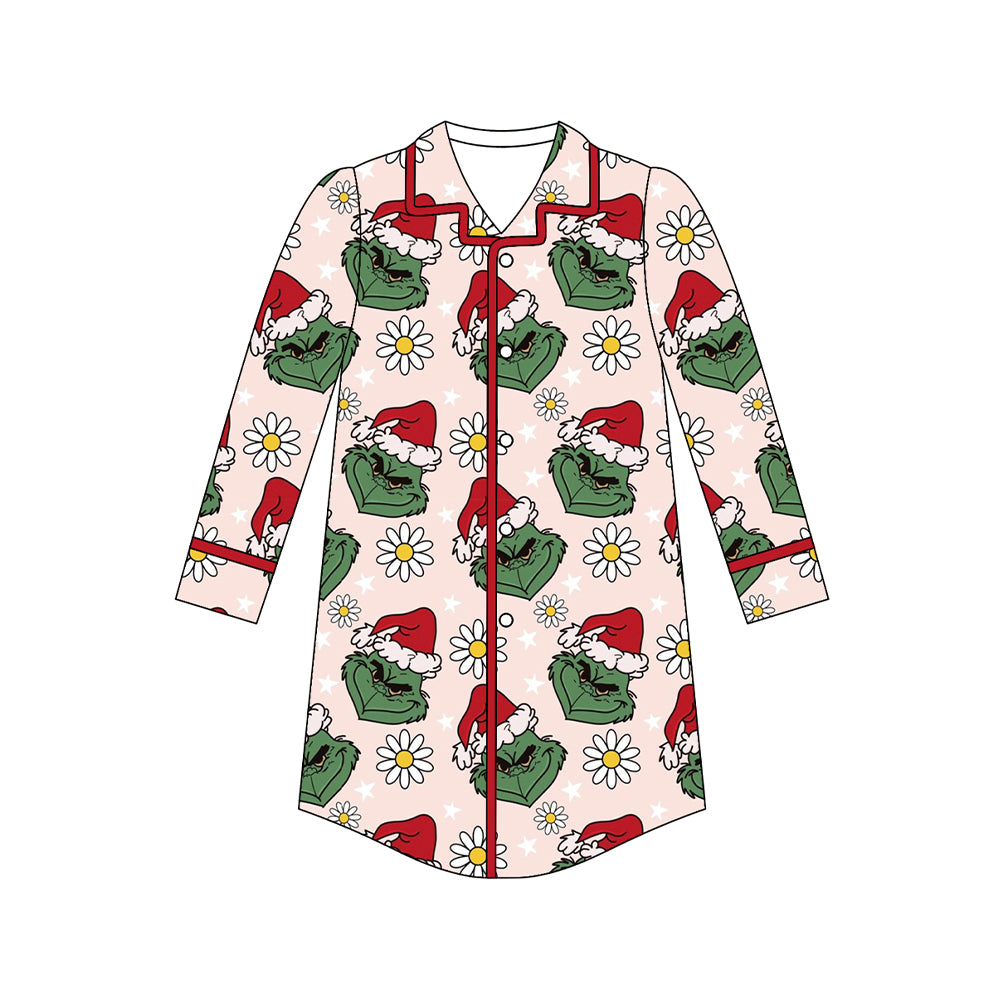 Adult Women Long Sleeves Green Face Flowers Button Shirts Top Preorder