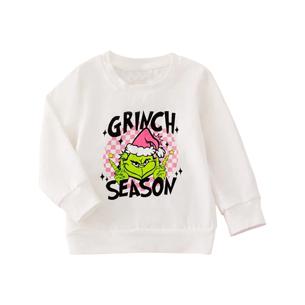 Preorder moq 5 Baby Girls Green Faces Christmas Long Sleeves Tee Shirts Top