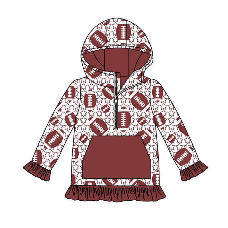 Baby Girls Footballs Stars Plaid Pockets Zipper Team Hoodies Preorder